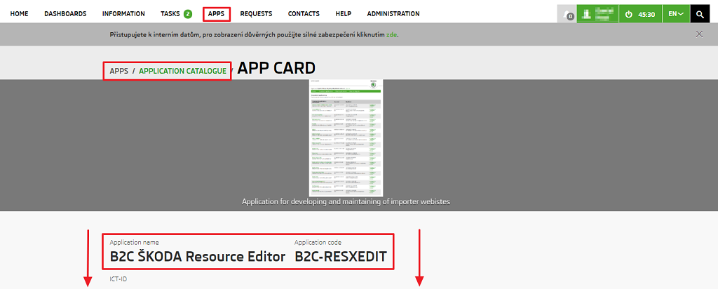B2B portal - application catalogue resource editor