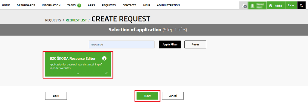 Requests section B2B portal